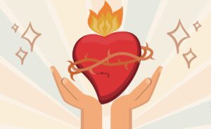 Hands holding sacred heart of Jesus. Cover image for the redemptive love sermon series.
